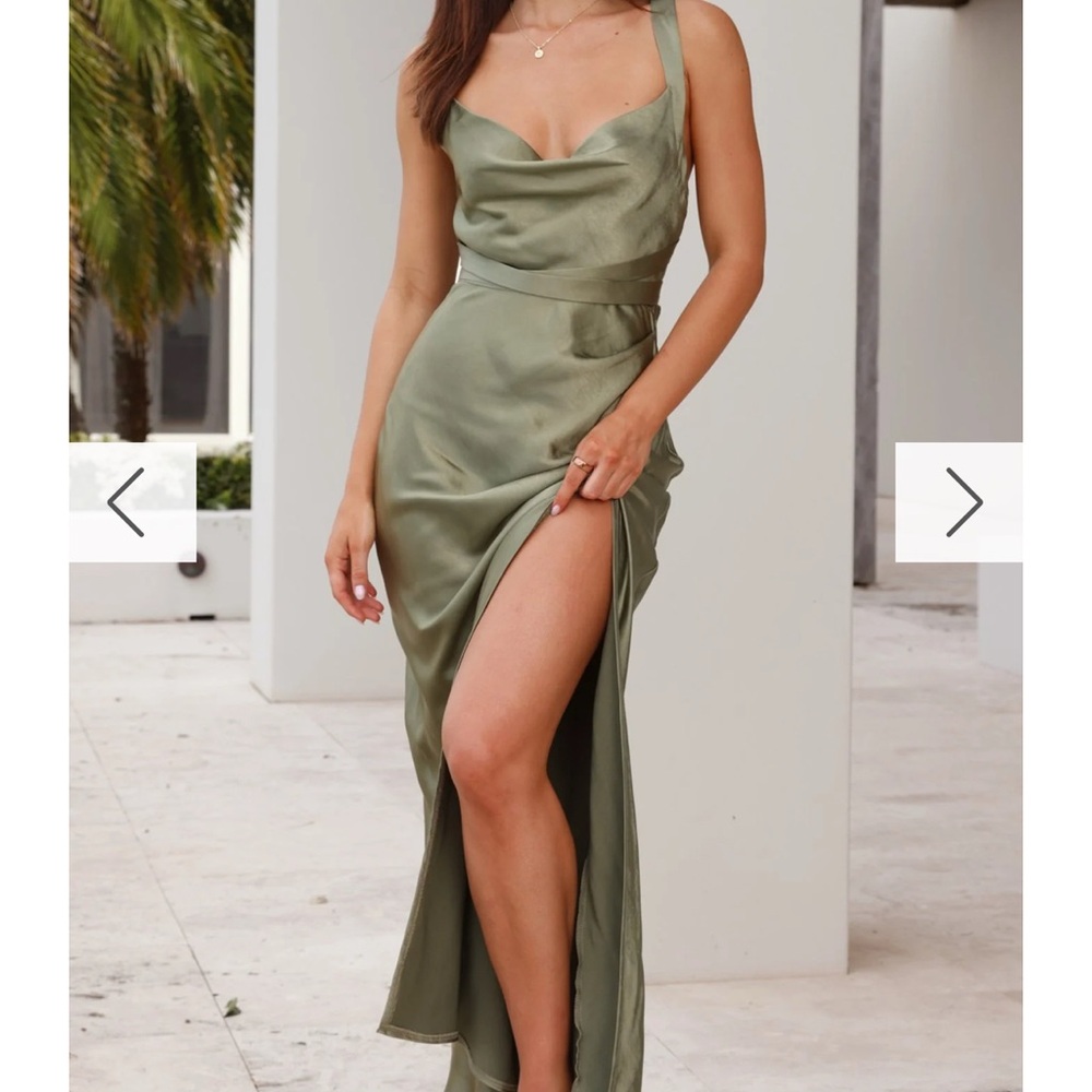 Billy J Olive Satin Maxi Dress